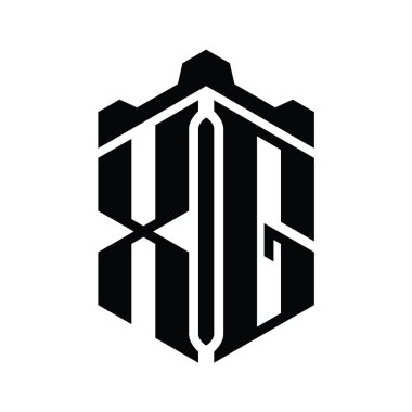 Taç kale geometrik biçim tasarım şablonu ile XG Harfi Logo monogram altıgen şekli