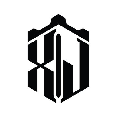 XJ Harfi Logo monogram altıgen şekli Crown kalesi geometrik biçim tasarım şablonu