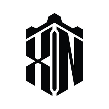 XN Harfi Logo monogram altıgen şekli ve Crown Castle geometrik biçim tasarım şablonu