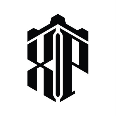XP Harfi Logo monogram altıgen şekli Crown kalesi geometrik biçim tasarım şablonu