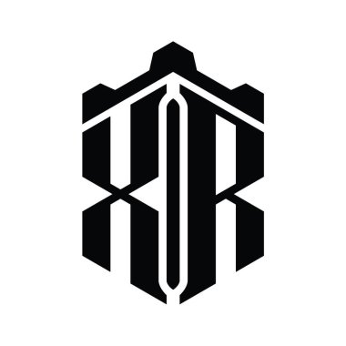 Taç kale geometrik biçim tasarım şablonu ile XR Harfi Logo altıgen şekli