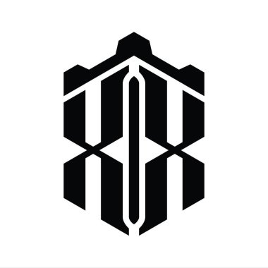 Taç kale geometrik stil tasarım şablonu ile XX Harfi Logo monogram altıgen şekli