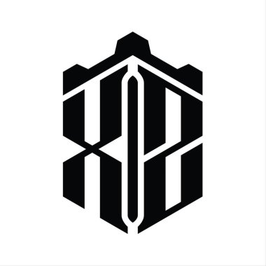 XZ Harfi Logo monogram altıgen şekli Crown kalesi geometrik biçim tasarım şablonu