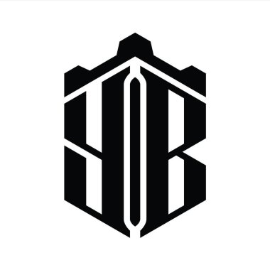 Taç kale geometrik stil tasarım şablonu ile YB Harf Logosu altıgen şekli