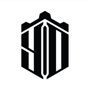 Taç kale geometrik stil tasarım şablonu ile YD Harf Logosu altıgen şekli