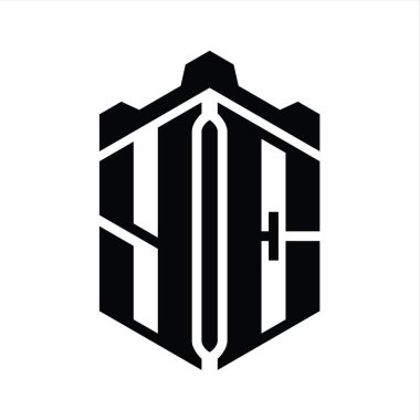 YE Letter Logo monogram altıgen şekli Crown Castle geometrik stil tasarım şablonu
