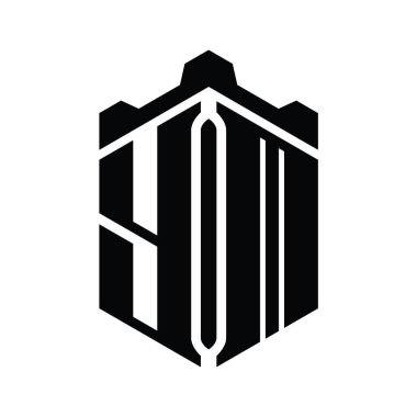 Taç kale geometrik stil tasarım şablonu ile YM Harf Logosu altıgen şekli