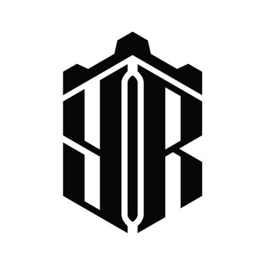 YR Letter Logo monogram altıgen şekli Crown Castle geometrik stil tasarım şablonu