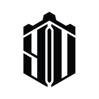 Taç kale geometrik stil tasarım şablonu ile YU Letter monogram altıgen şekli