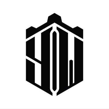 Taç kale geometrik stil tasarım şablonu ile YW Harfi logo monogram altıgen şekli
