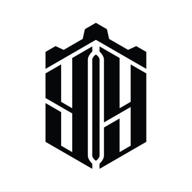 YY Letter logo monogram altıgen şekli Crown kale geometrik biçim tasarım şablonu