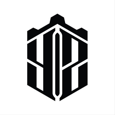 Taç kale geometrik stil tasarım şablonu ile YZ Harf Logosu altıgen şekli