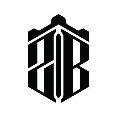 ZB Harfi Logo monogram altıgen şekli Crown kalesi geometrik biçim tasarım şablonu