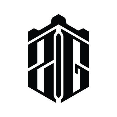 ZG Harfi Logo monogram altıgen şekli Crown kalesi geometrik biçim tasarım şablonu