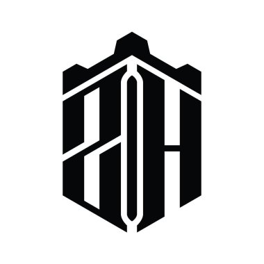 ZH Harfi Logo monogram altıgen şekilli Crown kalesi geometrik biçim tasarım şablonu