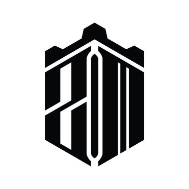 ZM Harfi Logo monogram altıgen şekli Crown kalesi geometrik biçim tasarım şablonu