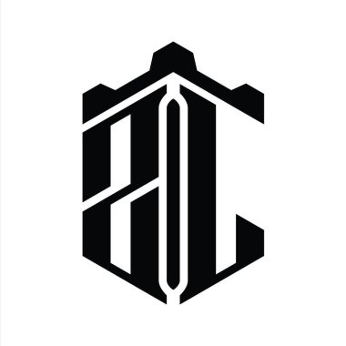 ZL Harfi Logo monogram altıgen şekli Crown kalesi geometrik biçim tasarım şablonu