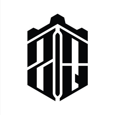 ZQ Harfi Logo monogram altıgen şekli Crown kalesi geometrik biçim tasarım şablonu
