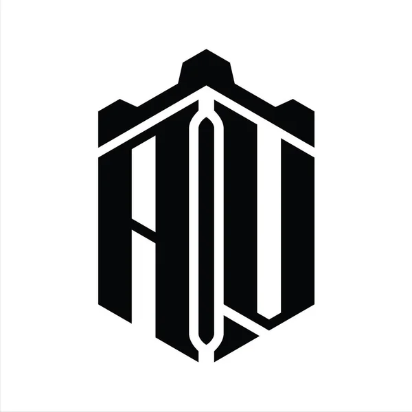 Letter Форма Логотипу Монограми Шестикутника Шаблоном Дизайну Коронного Замку — стокове фото