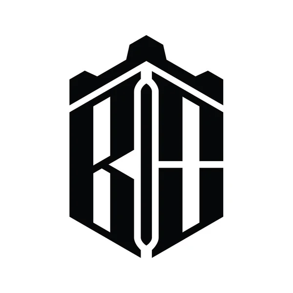 Taçlı Kale Geometrik Stil Tasarım Şablonu Ile Harfi Logo Monogram — Stok fotoğraf