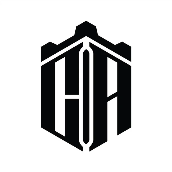 Letter Logo Monograma Forma Hexágono Com Coroa Castelo Modelo Design — Fotografia de Stock