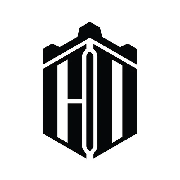 Letter Logo Monograma Forma Hexágono Com Coroa Castelo Modelo Design — Fotografia de Stock