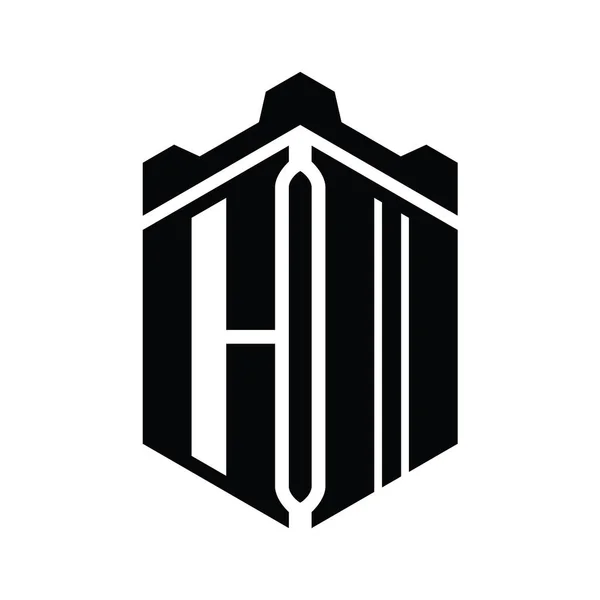 Brev Logotyp Monogram Hexagon Form Med Krona Slott Geometrisk Stil — Stockfoto