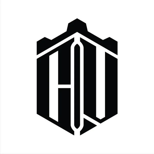 Brief Logo Monogramm Sechseck Form Mit Krone Burg Geometrischen Stil — Stockfoto