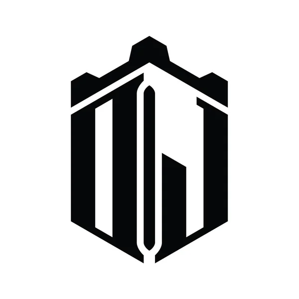 Harfi Logosu Monogram Altıgen Şekli Crown Kalesi Geometrik Biçim Tasarım — Stok fotoğraf