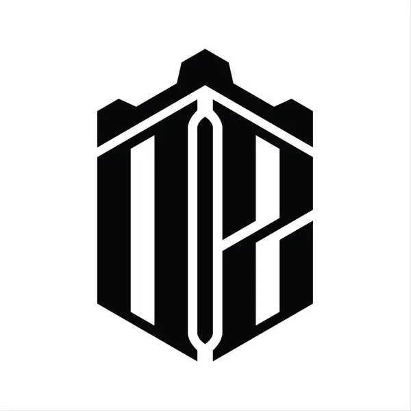 Carta Logo Monograma Forma Hexágono Com Coroa Castelo Modelo Design — Fotografia de Stock