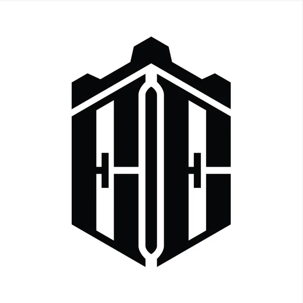 Letter Logo Monogram Altıgen Şekli Crown Kale Geometrik Biçim Tasarım — Stok fotoğraf