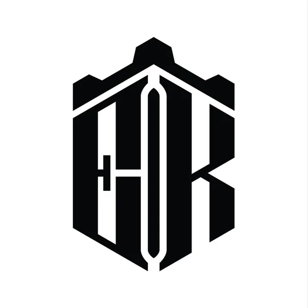 Letter Logo Monogram Zeskantige Vorm Met Kroonkasteel Geometrisch Design Template — Stockfoto