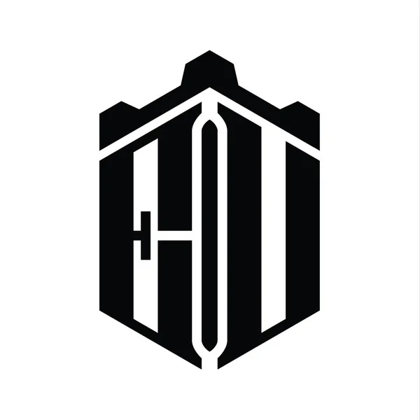 Taç Kale Geometrik Stil Tasarım Şablonuyla Harfi Logosu Monogram Altıgen — Stok fotoğraf