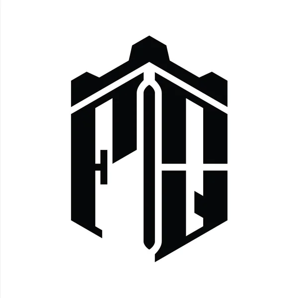 Letter Logo Monogram Bentuk Heksagon Dengan Mahkota Kastil Templat Desain — Stok Foto