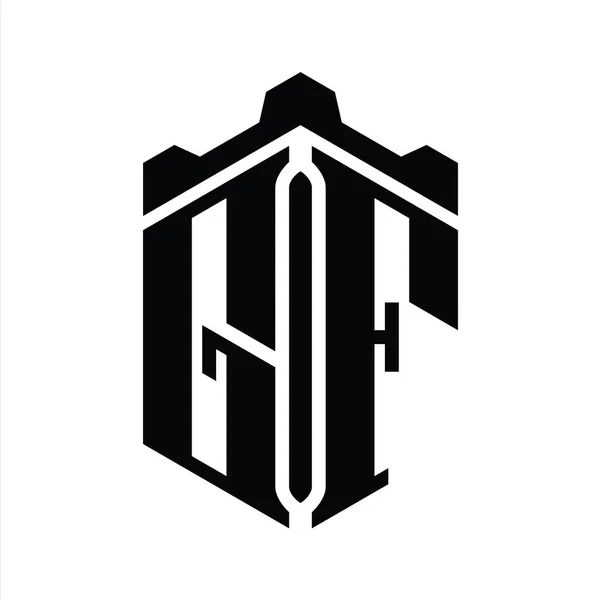 带有冠城堡几何风格模板的Gf字母标志六边形 — 图库照片