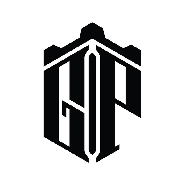 Letter Λογότυπο Μονόγραμμα Εξάγωνο Σχήμα Στέμμα Κάστρο Γεωμετρικό Στυλ Πρότυπο — Φωτογραφία Αρχείου