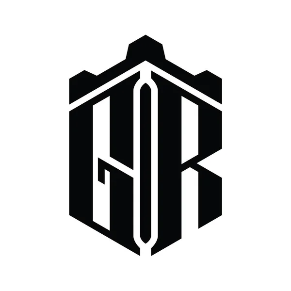List Logo Monogram Sześciokąt Kształt Korony Zamek Geometryczny Styl Szablon — Zdjęcie stockowe