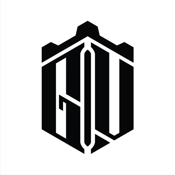 Levél Logo Monogram Hatszög Alakú Korona Vár Geometrikus Stílusú Design — Stock Fotó