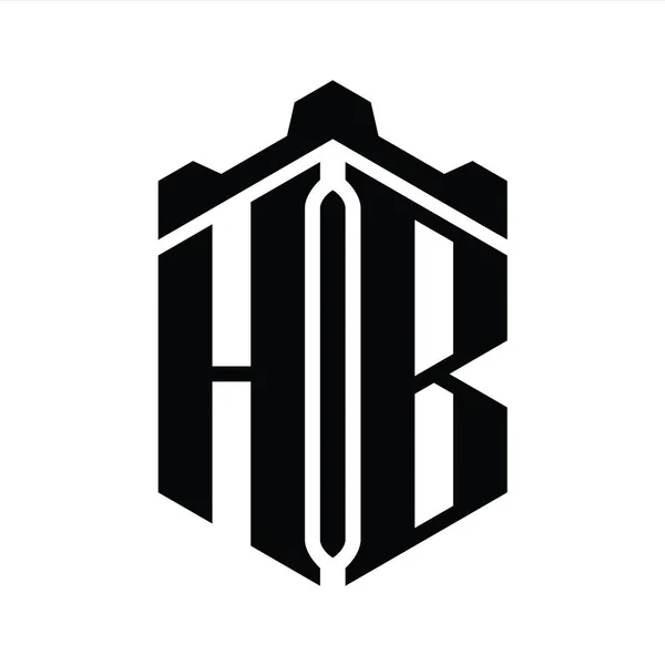 Hbレターロゴモノグラム六角形 クラウンキャッスルジオメトリックスタイルデザインテンプレート — ストック写真