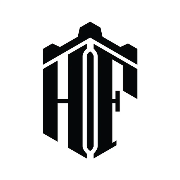 Hfレターロゴモノグラム六角形 クラウンキャッスルジオメトリックスタイルデザインテンプレート — ストック写真