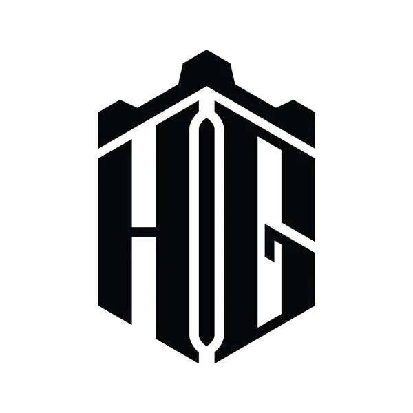 Hg字母标志六边形六边形与冠城堡几何风格设计模板 — 图库照片