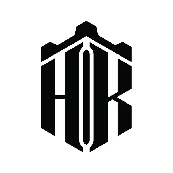 List Logo Monogram Kształt Sześciokąta Korony Zamek Geometryczny Wzór Stylu — Zdjęcie stockowe
