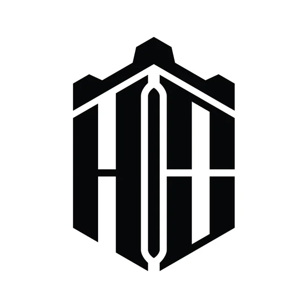 Ho字母标志六边形六边形与冠城堡几何风格设计模板 — 图库照片