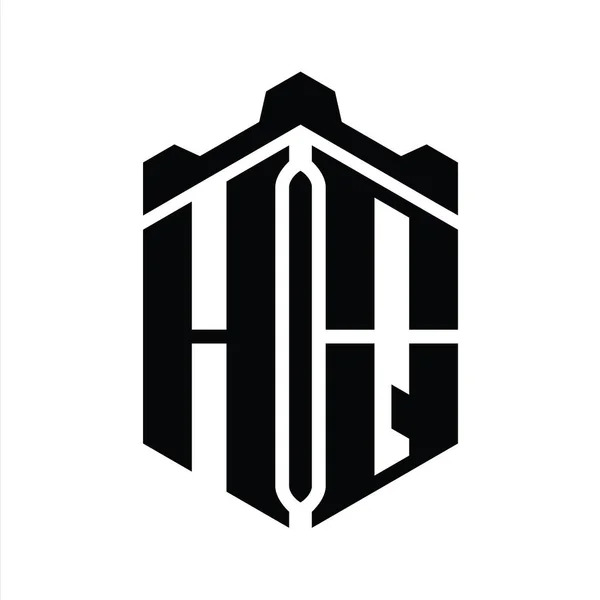 Carta Logo Monograma Hexágono Forma Com Castelo Coroa Modelo Design — Fotografia de Stock