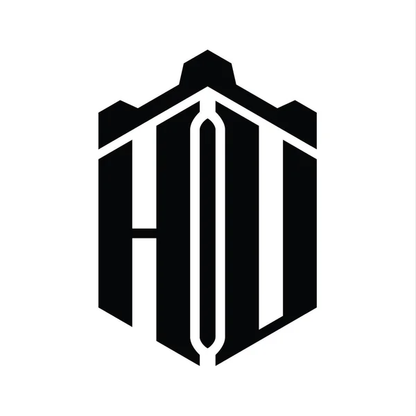 Hu字母标志六边形六边形与冠城堡几何风格设计模板 — 图库照片