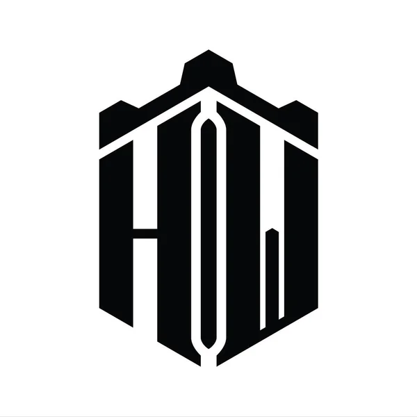Letter Logo Monogram Bentuk Heksagon Dengan Mahkota Kastil Geometris Gaya — Stok Foto