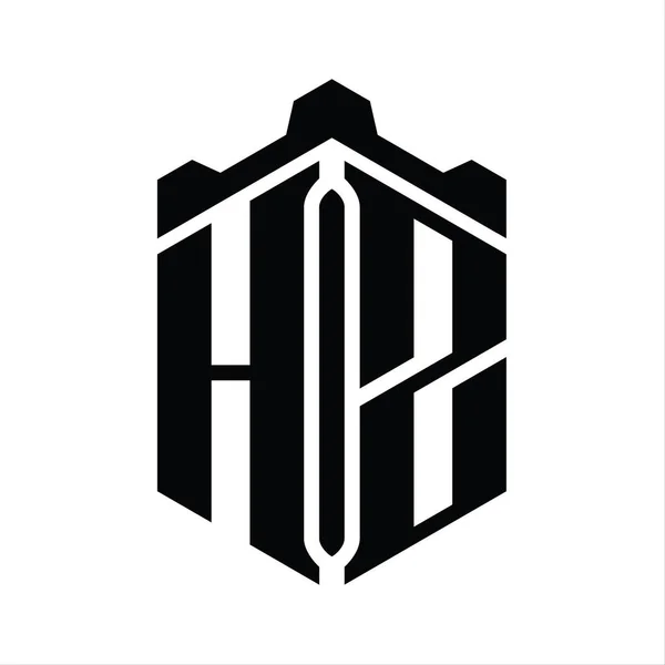 Hz字母标志六边形六边形与冠城堡几何风格设计模板 — 图库照片