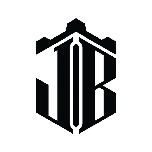 Jb字母标志六边形六边形与冠城堡几何风格设计模板 — 图库照片
