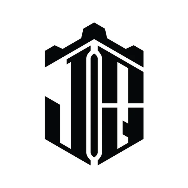 Taç Kale Geometrik Stil Tasarım Şablonu Ile Harfi Logo Altıgen — Stok fotoğraf