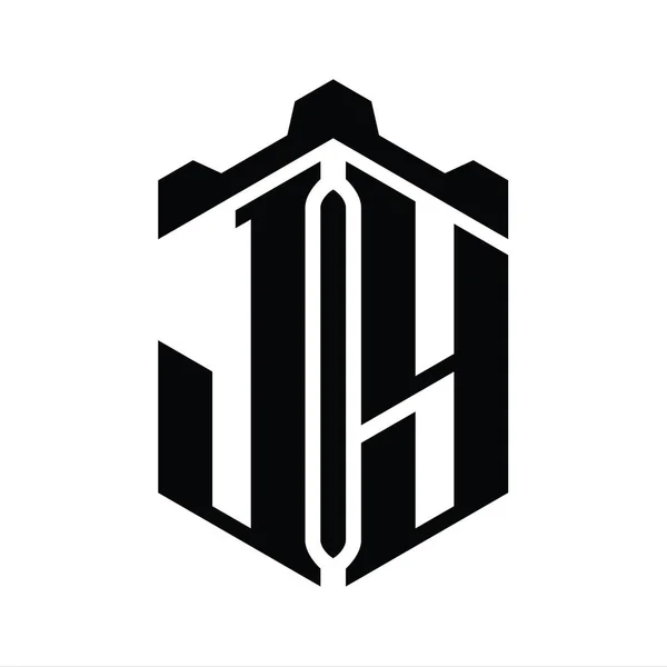 Літера Логотип Монограма Шестикутника Шаблоном Геометричного Дизайну Замку Корони — стокове фото